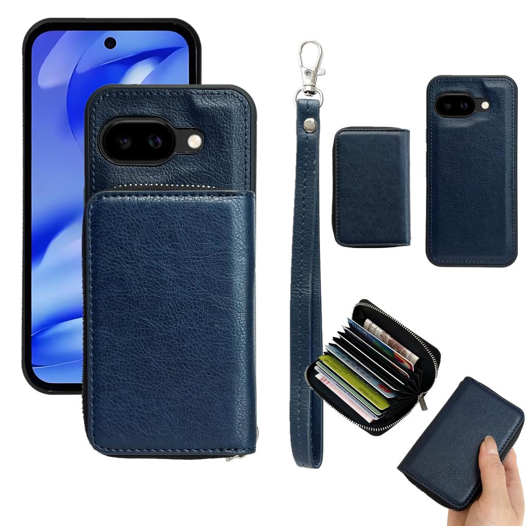 Чехол для Google Pixel 9a со съемным карманом на молнии для карт, из ПУ и ТПУ, с подставкой, чехол для телефона со шнурком