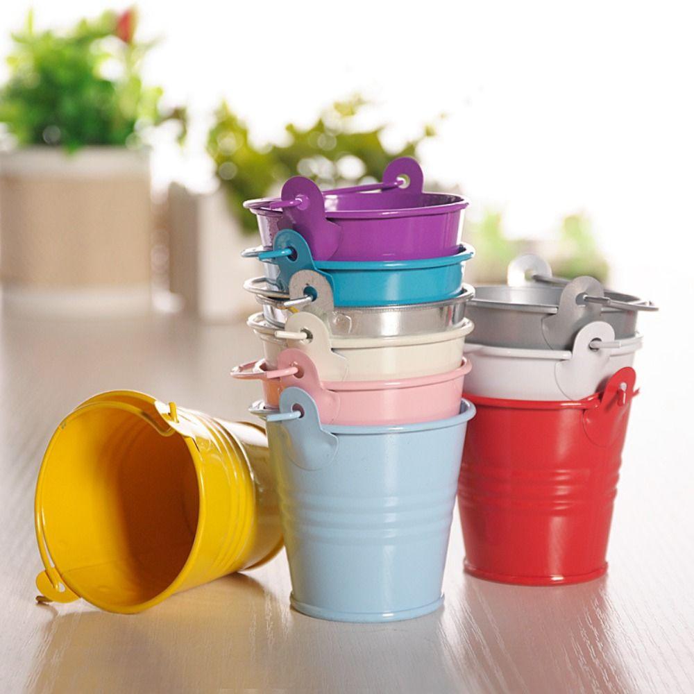 Tinplate Flower Barrel Miniatures Pastoral Tinplate Water Bucket Iron Flower Pot Kids Toy