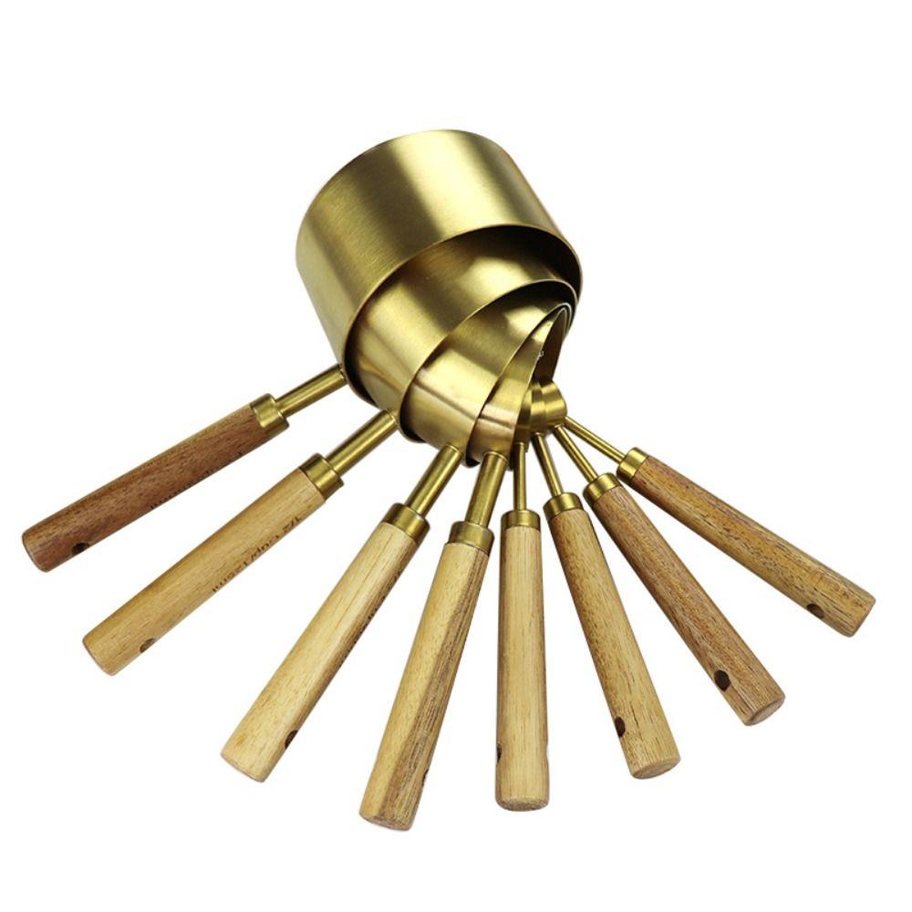 Gold Measuring Cups Spoons Wooden Handle Coffee Measuring Spoon New Baking Tools