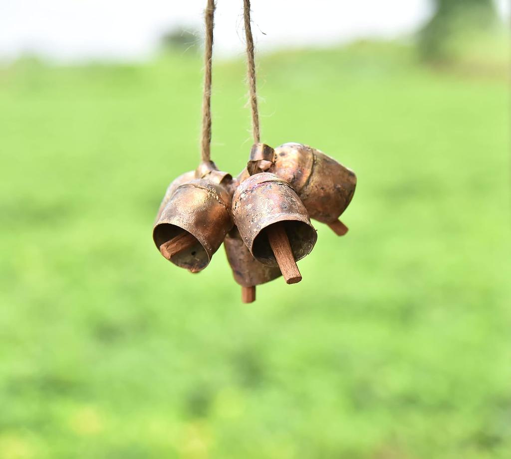 Small Metal Cow Bells 2 Inch Rustic Gold Set of 10 Handmade Jingle Bells for Crafts, Wind Chimes, Christmas Ornaments, Boho Home Decor