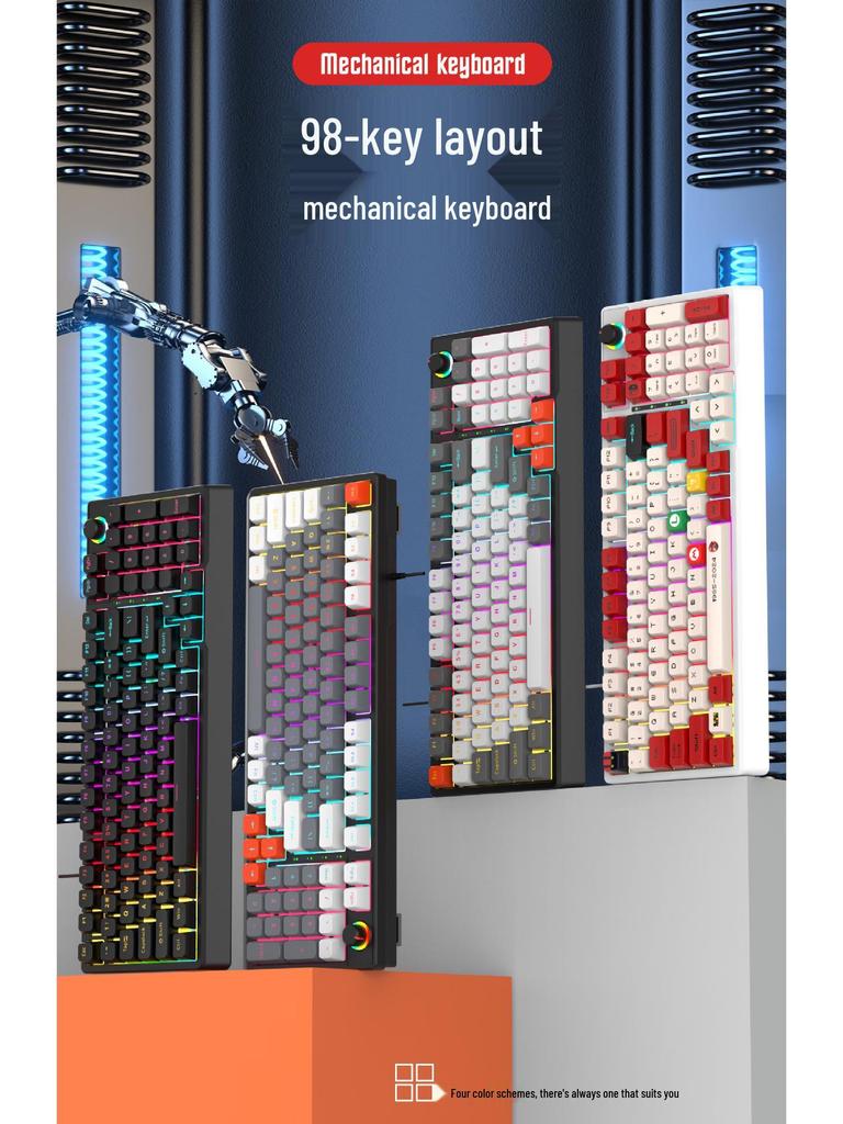 K98 Mechanical Keyboard with Blue or Red Axis, Wired Connection, Dual-Color Injection Keycaps for Gaming