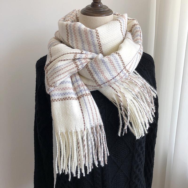 Plaid Pattern Polyester Scarf for Women - Cute Woven Shawl with Fringe, Weekend Casual, Inelastic, Hand Wash/Dry Clean, Warm & Stylish