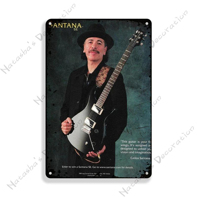Постер Рок-музыка Металлическая табличка Santana Знак РОК-группы Бар Кафе Клуб Металлическая пластина Винтажная металлическая табличка Гараж Кафе Настенный декор Знаки