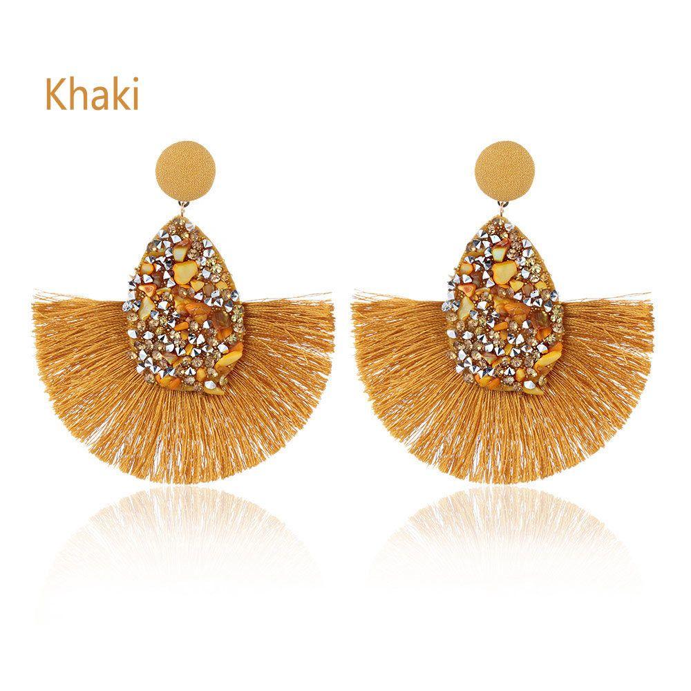 Women Colorful Charm Crystal Glitter Sequins  Dangle Tassel Earrings Fringe Drop Teardrop