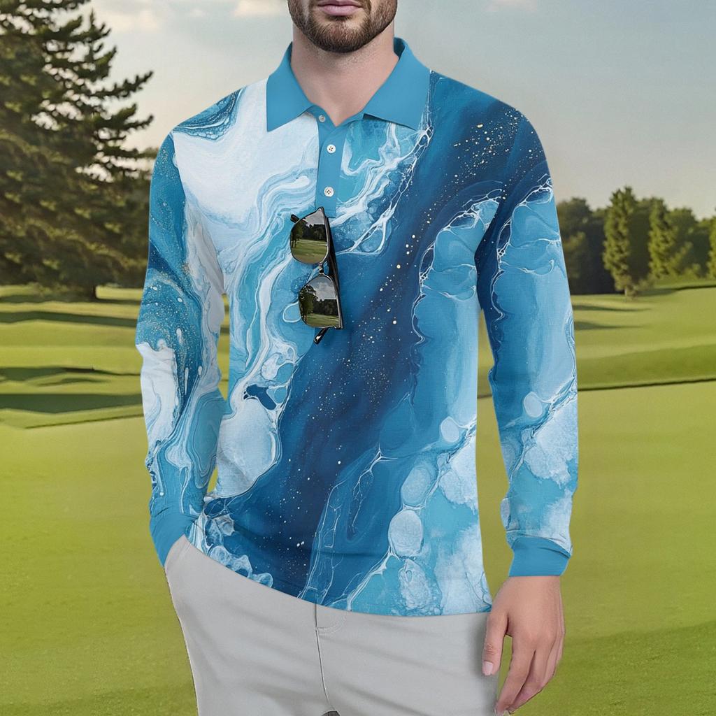 Men's Classic Golf  Shirts Ice Silk Breathable Long Sleeve  Performance Collar Shirts Lightweight Summer Casual Quick Dry Tee