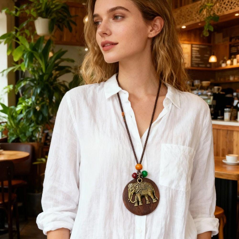 Свитерная цепочка с полыми листьями Кожаная цепочка Ожерелье-цепочка для свитера Деревянное подвесное ожерелье для женщин и мужчин