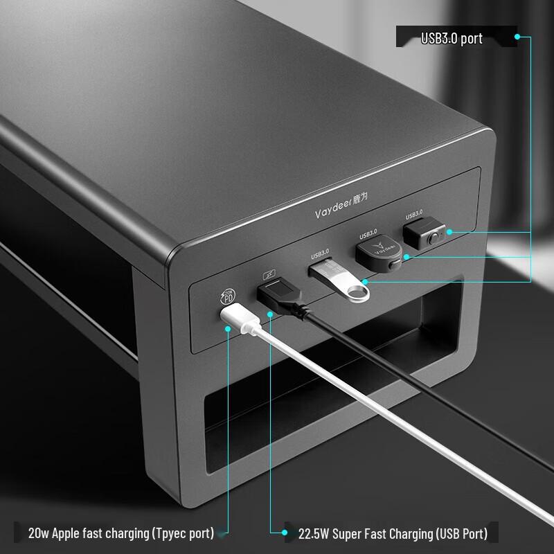 Monitor Riser Stand with USB Hub and Storage Drawer