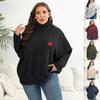 Heart Sticker Women's Top Plus Size Solid Color High Neck Knitted Sweater Loose Pullover Sweater