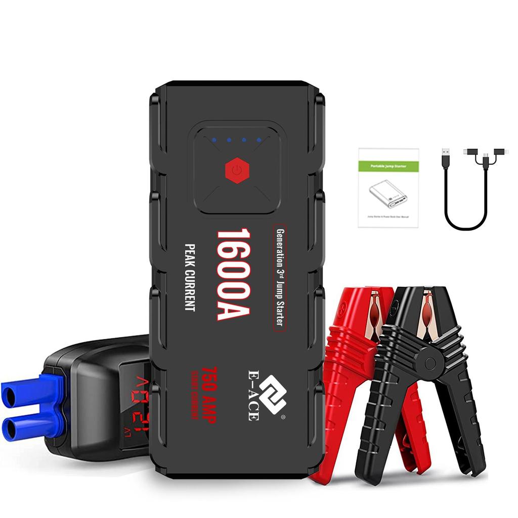 E-ACE Автомобильный стартерный аккумулятор Power Bank 1600A 12 В аварийный портативный усилитель пускового устройства с USB
