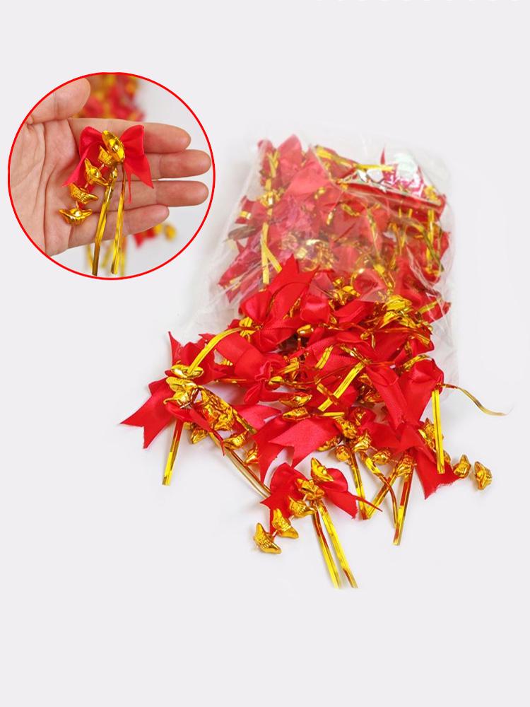 New Year Gold Ingot & Tassel Flower Ornaments with Pussy Willow, Ilex, and Money Tree for Spring Festival Decorations