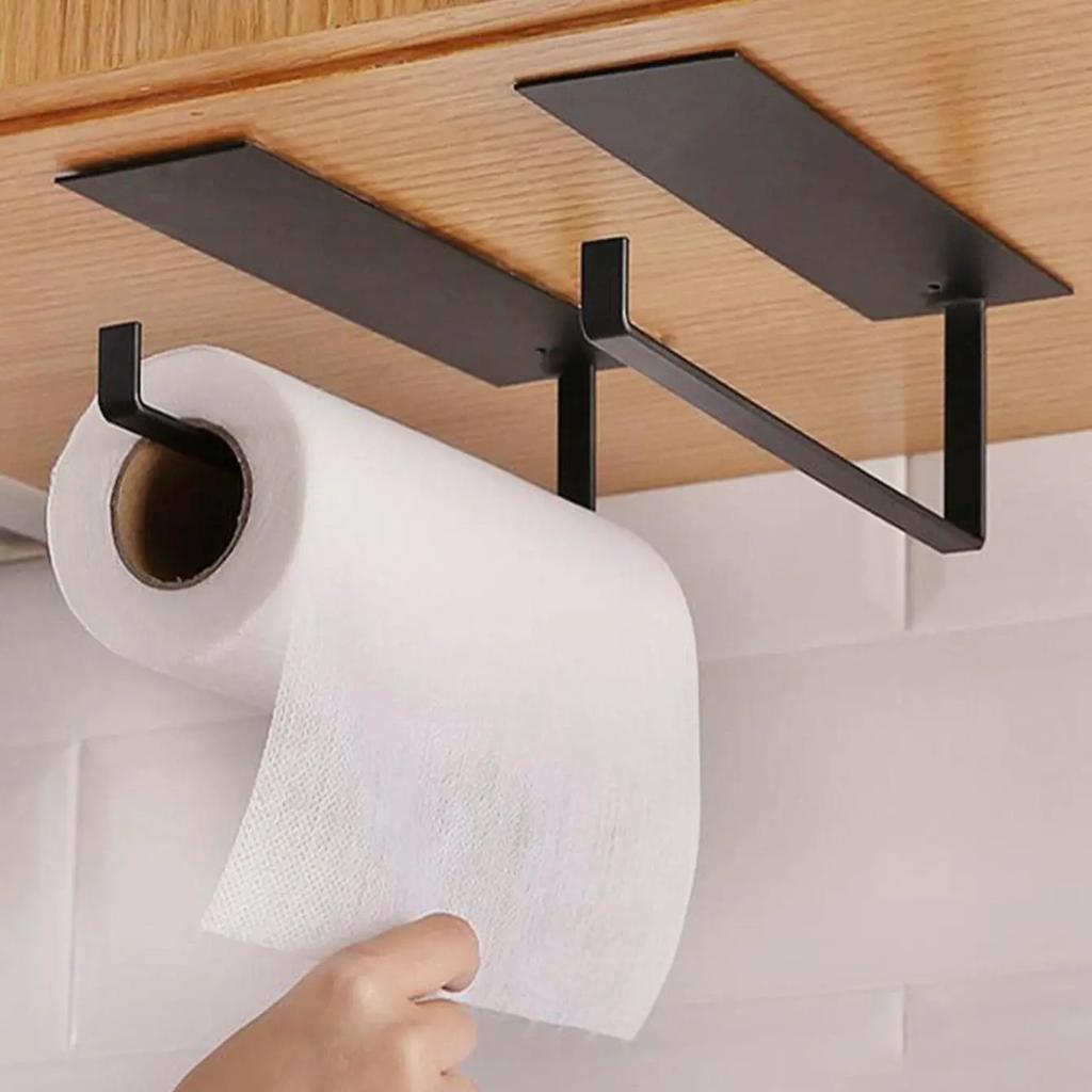 1pc-Self Adhesive Paper Racks Under Kitchen Cabinets, Bathroom Tissue and Towel Racks, Household Kitchen and Bathroom Supplies