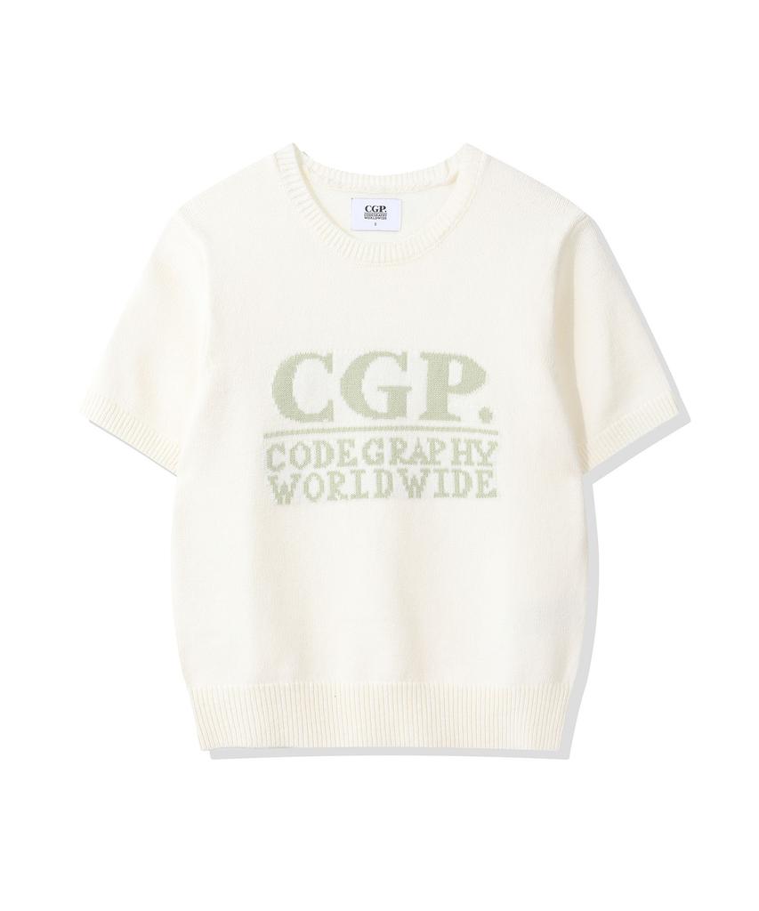 CGP (женщины) Квадратный логотип, короткий рукав, вязаный - Кремовый