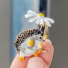 Painted Enamel Hedgehog And Daisy Brooch
