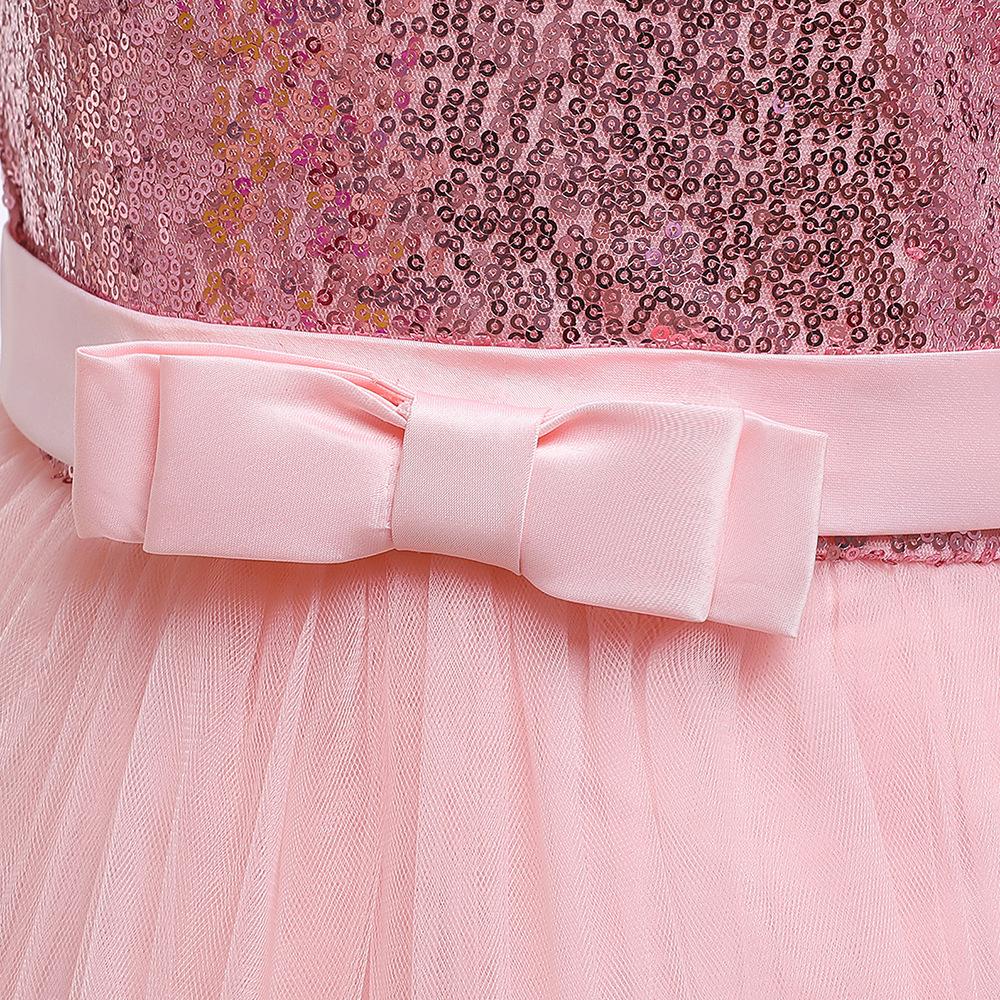 Girls Sequins Tulle Dress Sleeveless Bowknot Birthday Prom Princess Wedding Pageant Communion Party Long Ball Gown
