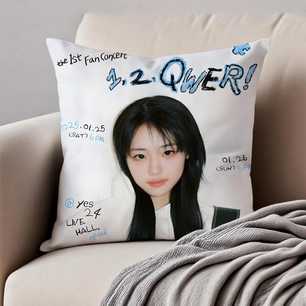 Popular Kpop Idol QWER HHina Jang Nayoung Cushion Cover Pillowcase Antidustmite Invisible Zipper Short Plush Sofa Cushion
