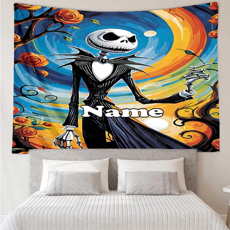 Custom Name The Nightmare Before Christmas Print Tapestry, Backdrop, Easy Setup, Ideal for Bedroom, Office & Living Room, with Aesthetic Wall Hanging 