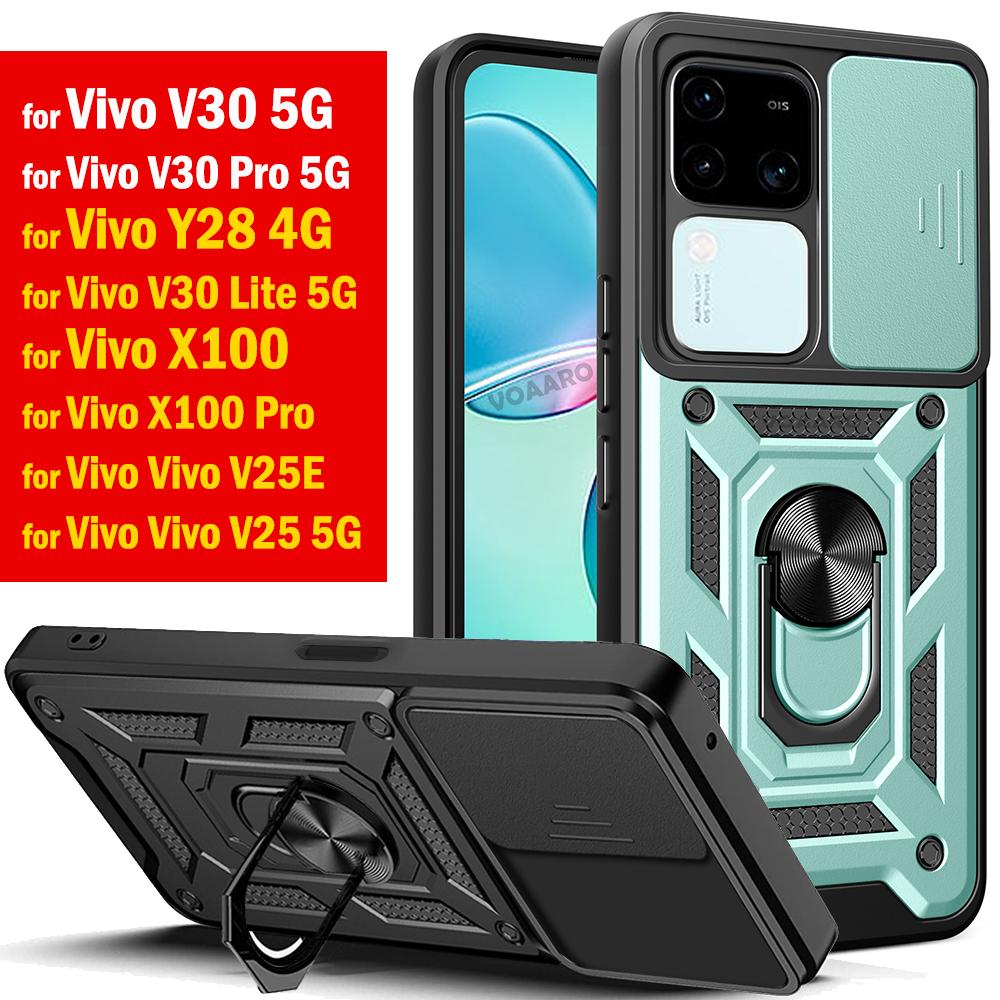 Slide Lens Funda for Vivo V30 Pro 5G Case for Vivo V30 Lite X100 Pro V25 5G Y28 V25e Global Case Magnetic Ring Stand Armor Cover