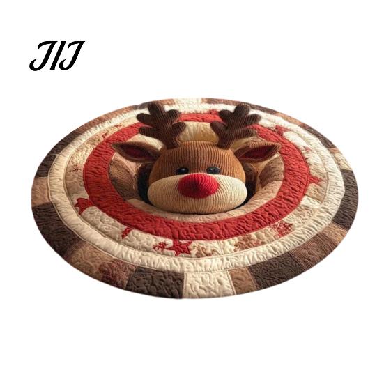 Skin Friendly Velvet Rug Christmas Round Rug, 3D Illusion Mat, Holiday Winter Carpet, Soft Gnome Deer Cozy Indoor Floor Covering Santa House