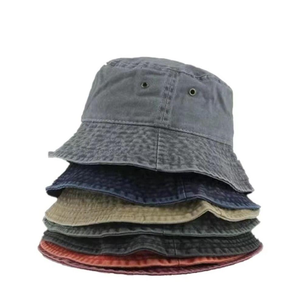 Teenager Sunshade Bucket Hat Solid Color Fisherman Hat Washed Denim Bucket Cap Men Women