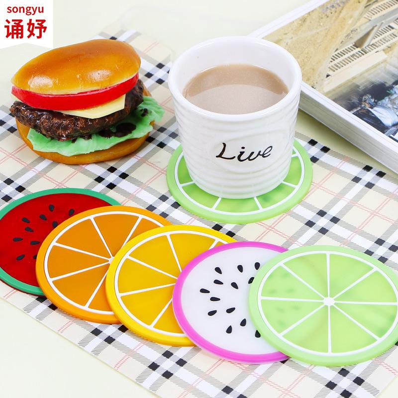 Colorful Jelly Color Coaster Silicone Fruit Shape Coaster Creative Non-slip Insulation Pad Tea Coaster Anti-scald