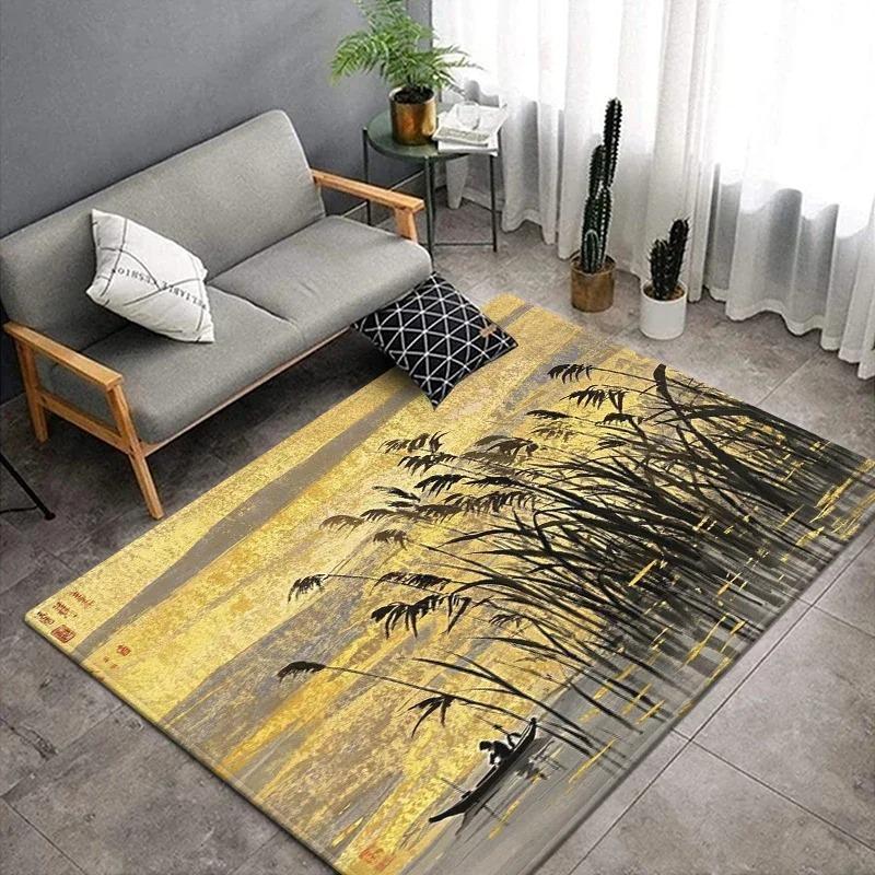 Коллекция ковров с китайским пейзажем Изысканная традиционная живопись тушью Золотая фольга Узор Коврик для пола для гостиной
