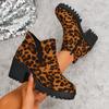 Внешняя торговля новые европейские и американские круглый носок леопардовый принт зимний толстый каблук низкий голенище 2024 осень и зима новые ботинки Мартин женские