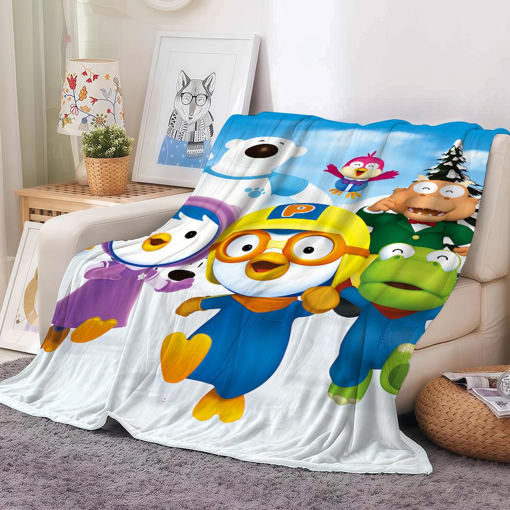 Мультяшное одеяло с пингвином Пороро P The Little P Penguin Мягкое и приятное для кожи Для дивана кровати Дневного сна Покрывало Всесезонное Одеяло