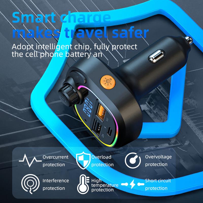 C6 Цифровой дисплей FM Автомобильный Bluetooth-совместимый передатчик Type-C+2 USB Быстрая зарядка Аудио MP3-плеер