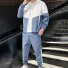 Спортивный костюм контрастных цветов с капюшоном, кардиган на шнурке, брюки с окантовкой до щиколотки, костюм для повседневной носки