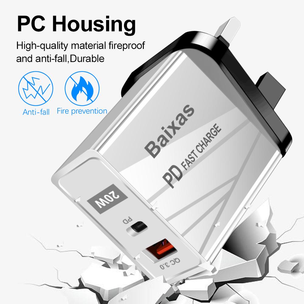 Быстрое дорожное зарядное устройство EU/UK/AU QC3.0+PD с несколькими напряжениями и портом USB