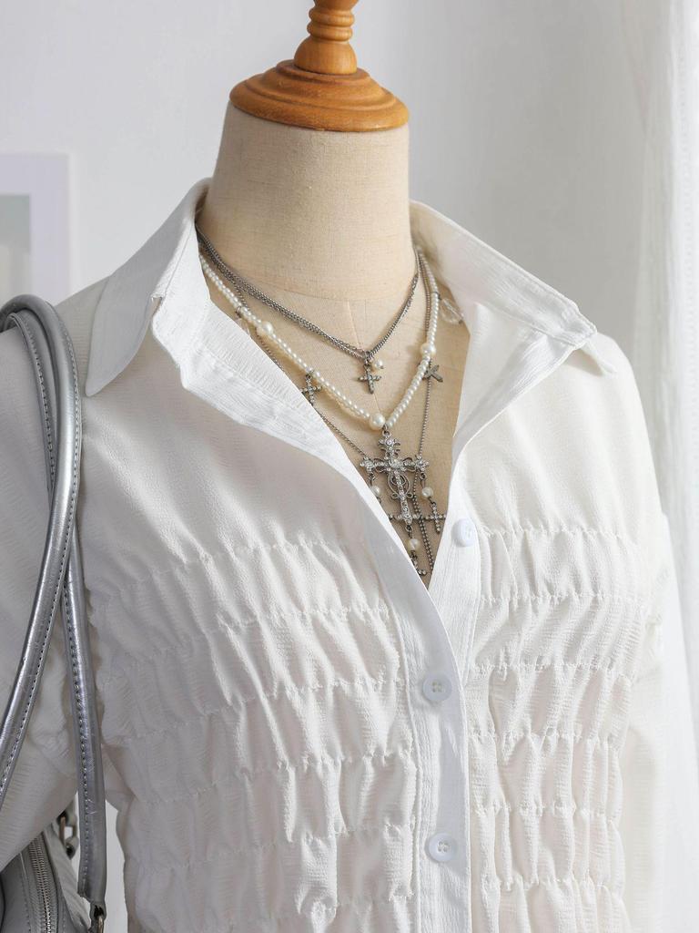 Летняя ретро рубашка в клетку Color Block с лацканами 2025 - Приталенная, с коротким рукавом