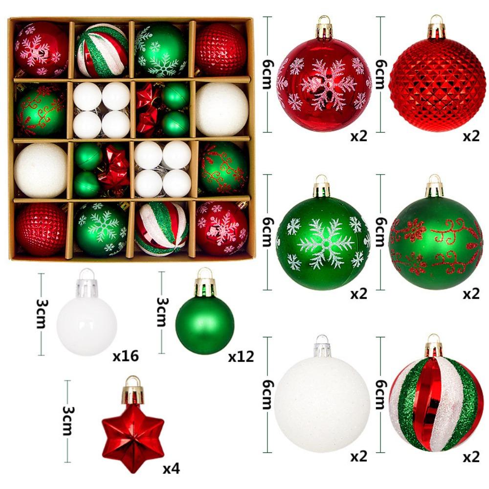 44PCS Durable Plastic Christmas Ball Set 3-6cm Suspensable Xmas Ornament Ball 10 Colors Christmas Tree Balls Home