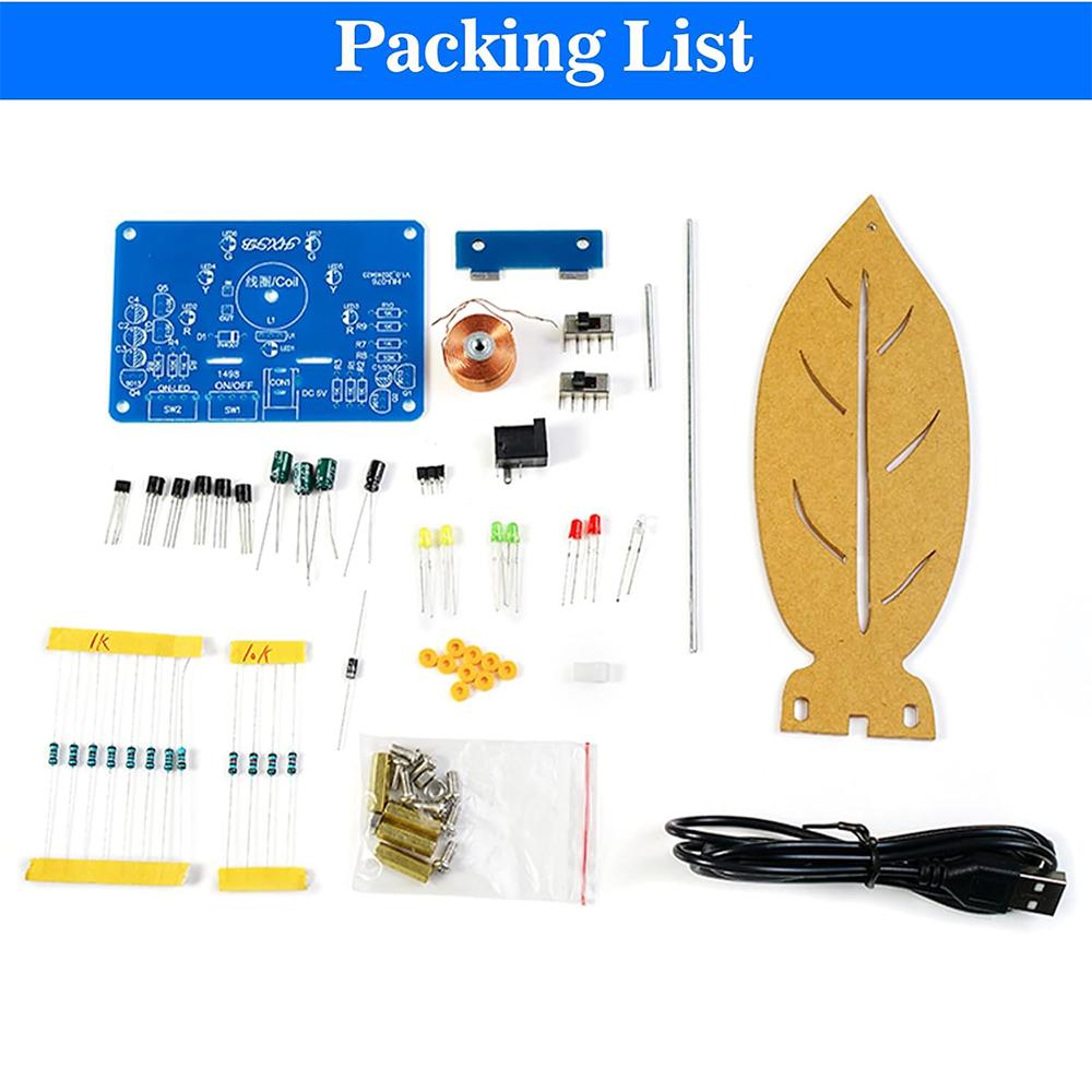 Soldering Practice Kit Electromagnetic Swing Soldering Project Kit Leave Shape Pendulum Needle with LED Light Electronics Kit
