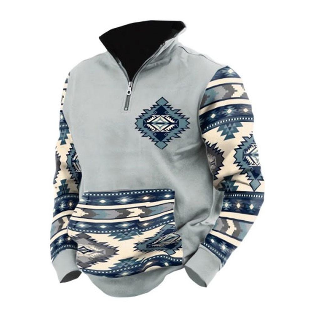 Мужская ковбойская толстовка с винтажной графикой, толстовки в стиле вестерн для мужчин, повседневный пуловер с длинным рукавом и половиной молнии с карманом
