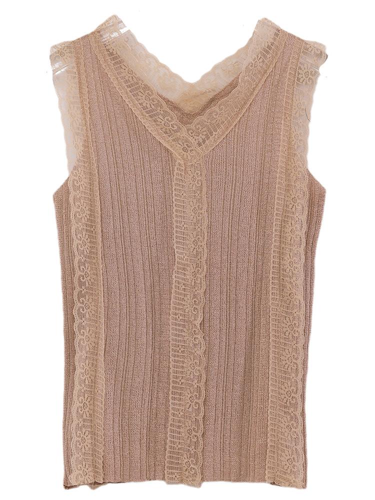 Женские майки на бретельках можно носить вне прилива, трикотажная футболка из ледяного шелка с изогнутыми бусинами и кружевной внутренней летней нижней рубашкой