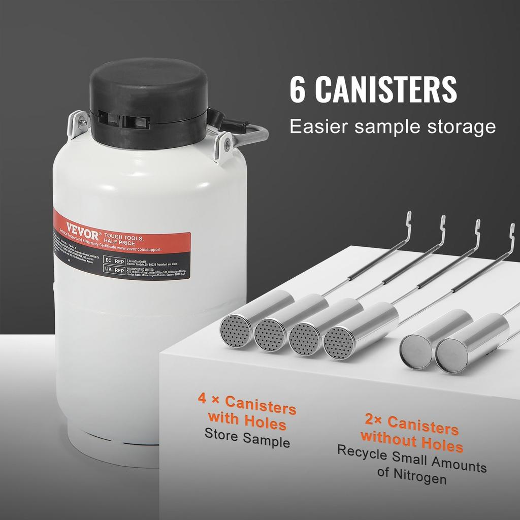 Liquid Nitrogen Tank 3 L Aluminum Alloy LN2 Container Dewar 6 Canisters