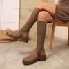 Fashion 2025 Autumn New British Style Suede PU Elastic Sock Long Boots Thick Soled Knee High Boots Size35-42 Women's Fashion Botas Altas