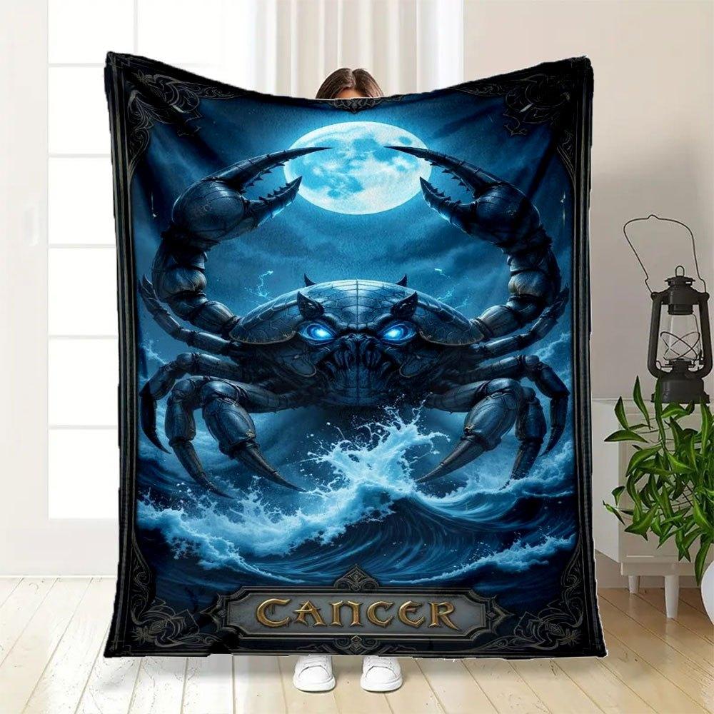 Zodiac Cancer Crab Moonlight Ocean Art Print PosterBlanket Flannel Throw Blanket for Sofa, Bed, Travel, Camping, Office, Couch, Chair