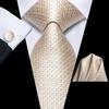 Hi-Tie Dark Gold Plaid Jacquard Mens Silk Tie Classic Necktie Cufflink Hanky Set
