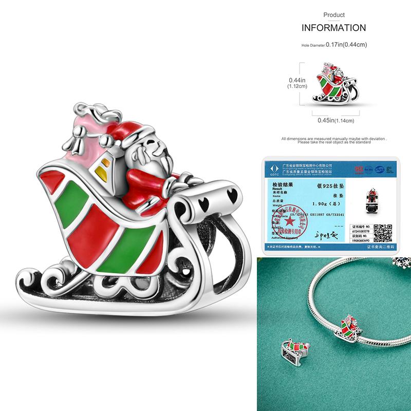 Merry Christmas Tree Charms Beads Copper Santa Claus Pendants Fit Original Bangle Bracelet Diy Jewelry Gift