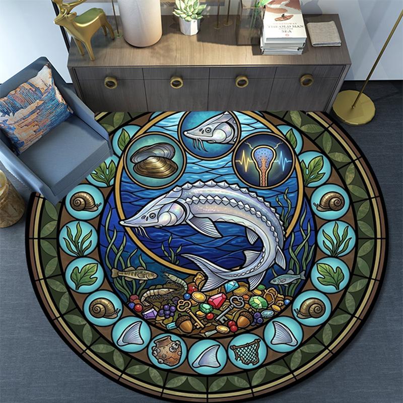 Ocean Life Symbols Round Area Rug Under Office Chairs Bedroom Living Room Home Decor