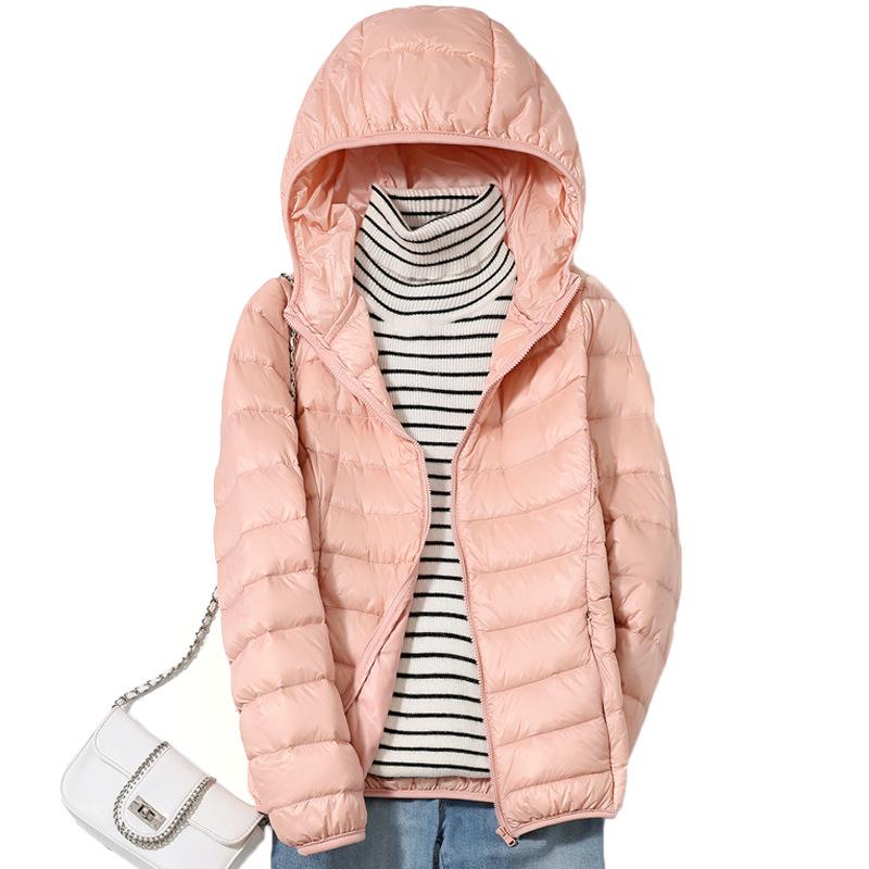 2023 Women's Lightweight Hooded Down Jacket - Slim Fit, Plus Sizes, Autumn/Winter, White Duck Down.
