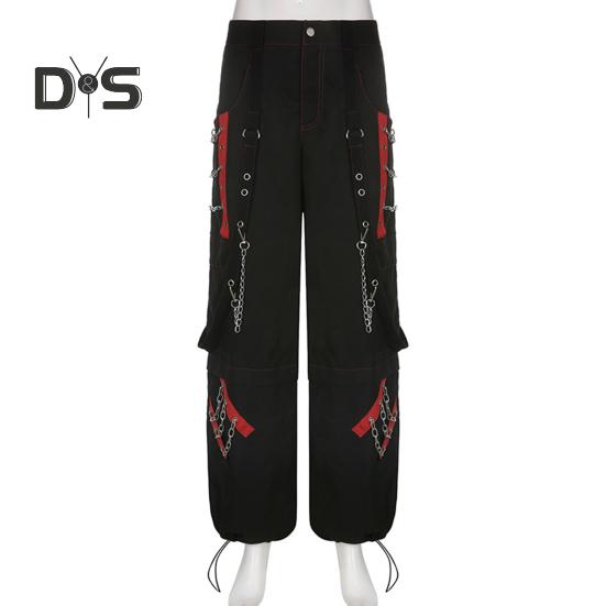 Женские брюки с высокой талией, цветные широкие повседневные брюки свободного кроя, ретро-крутые длинные брюки в уличном стиле