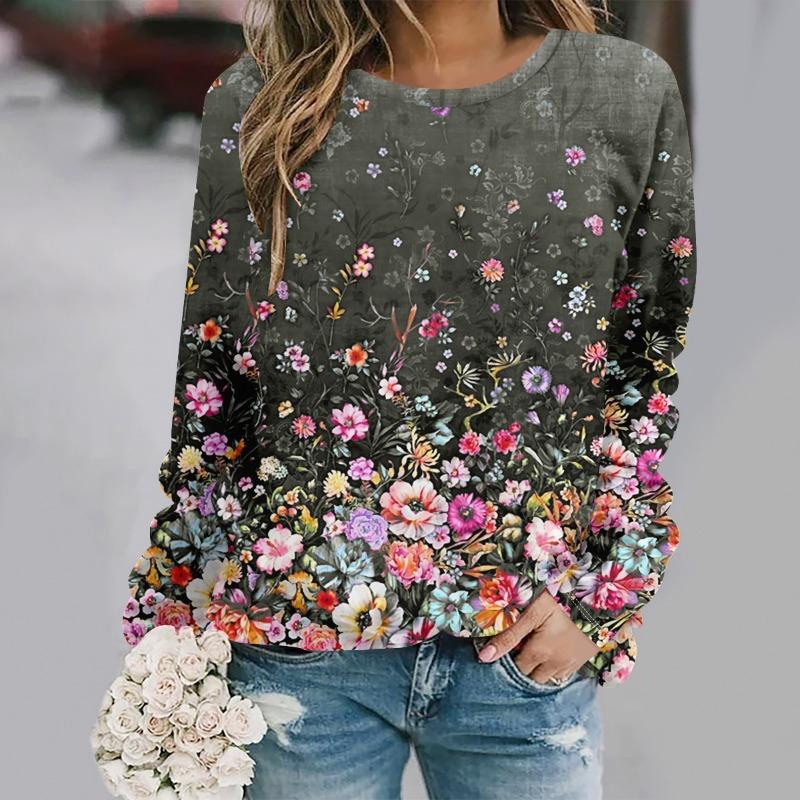 Fashion Floral 3D Print Crew Neck Long Sleeve T-Shirt Casual Women Clothing Y2k Clothes Harajuku Female Clothing Plus Size Tops