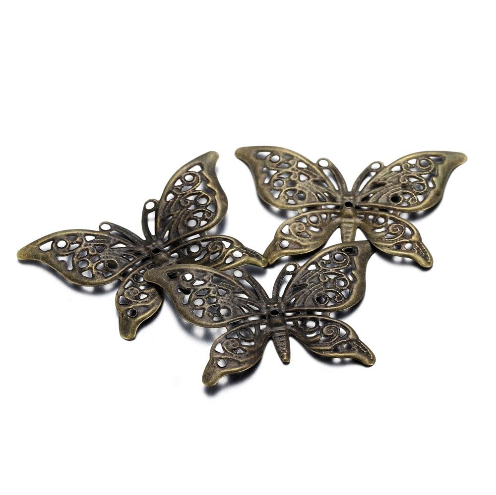 30Pcs/lot Metal Butterfly Embellishments Charms Necklace Filigree Wraps Pendant Earring Connectors For DIY Jewelry Making Tools
