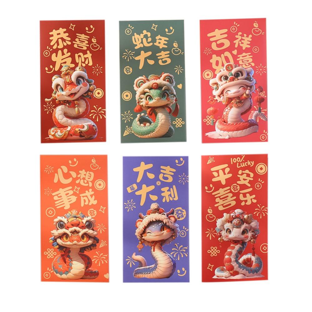 6pcs/set Chinese Style New Year Red Envelopes Cartoon Cash Envelopes Chinese New Year