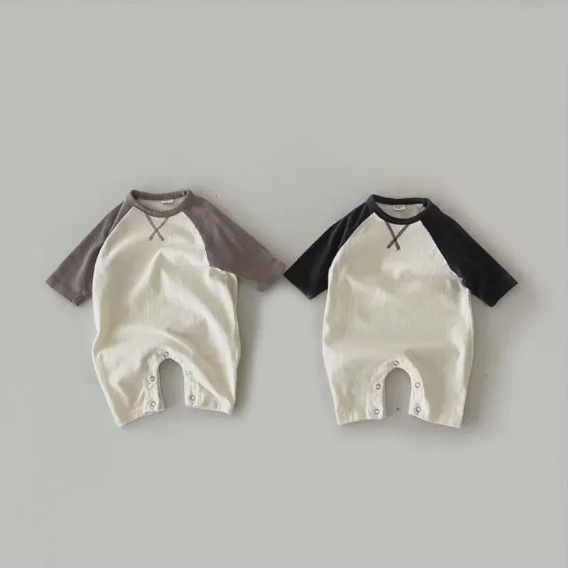 Stylish Long-Sleeve Korean Newborn Jumpsuit for Boys & Girls - Comfortable Spring/Autumn Wear