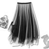 Autumn New Trendy Fashion Contrast Gradient Irregular Thin Mesh Pleated Midi Skirts