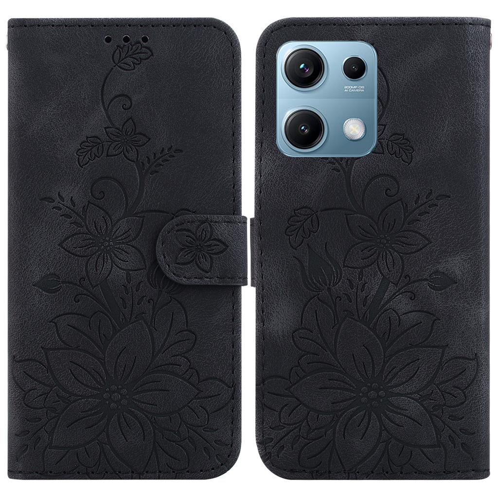 For Xiaomi Redmi Note 14S 4G Case Lily Flower Imprint Leather Phone Cover with Stand
