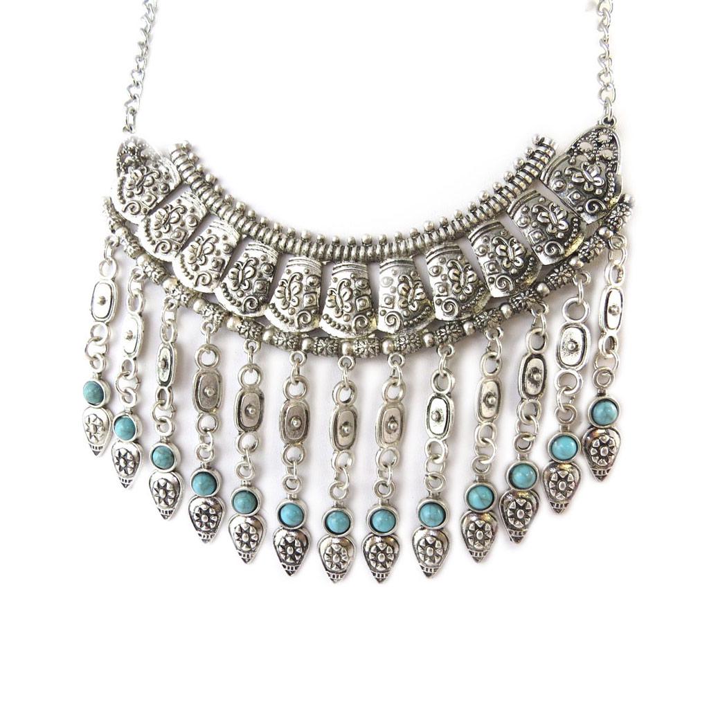 Les Trésors De Lily [N7308] - Antiqued Silver Turquoise 'Navajos' Designer Necklace